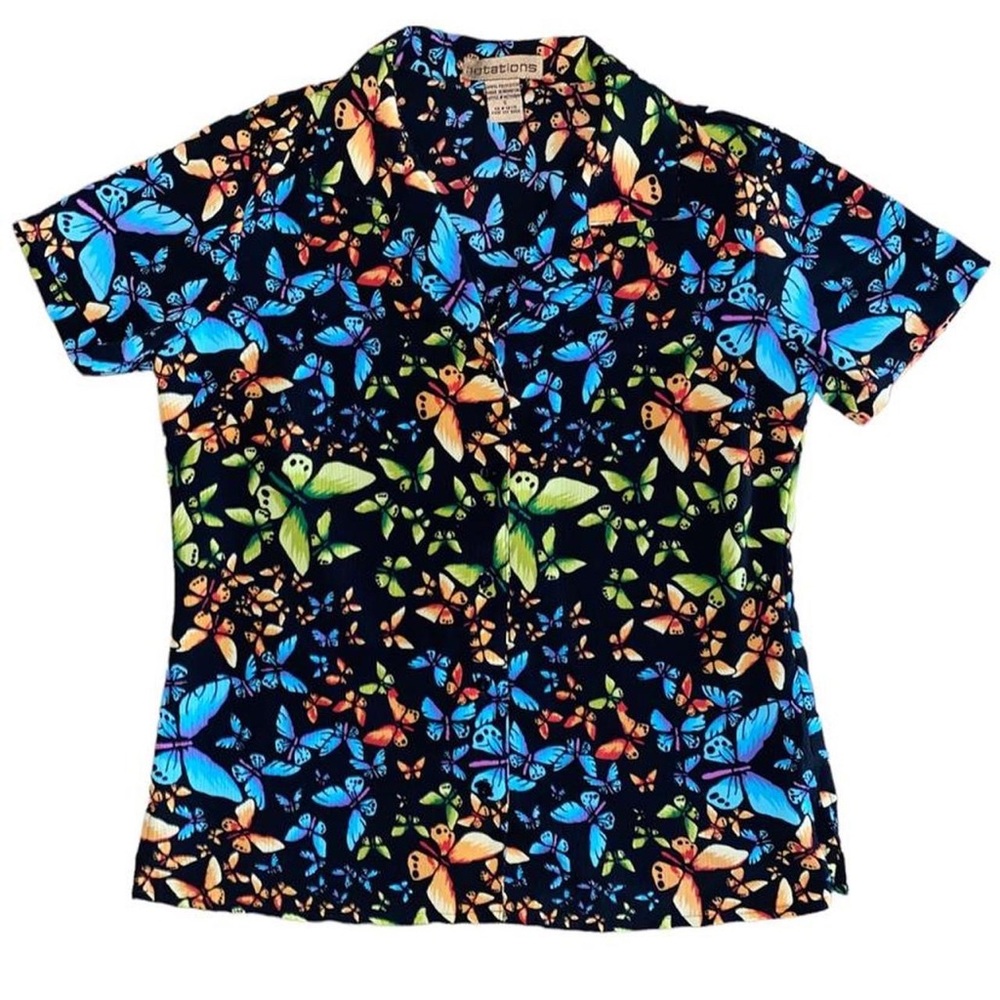 Vintage 90s Notations Butterfly Butterflies All Over Print Button Up Shirt